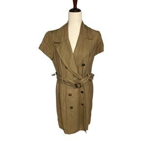 Laundry Shelli Segal brown tan short sleeve linen shirt dress women's size 8